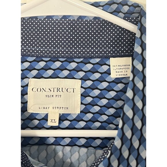 Con.struct Slim Fit Blue Geometric Print Button Up Shirt Size XL 4 Way Stretch - Picture 4 of 16
